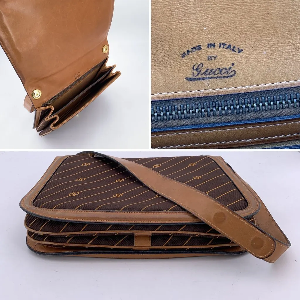 Gucci Shoulder Bag Vintage Logo Diagonal Brown Canvas Good - Model View