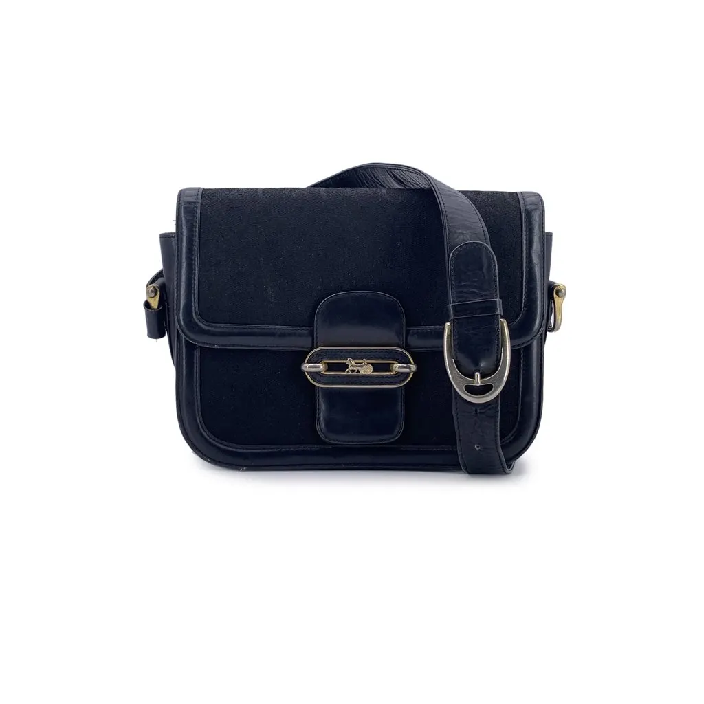 Celine Shoulder Bag Vintage C Carriage Black Canvas Good - Front View