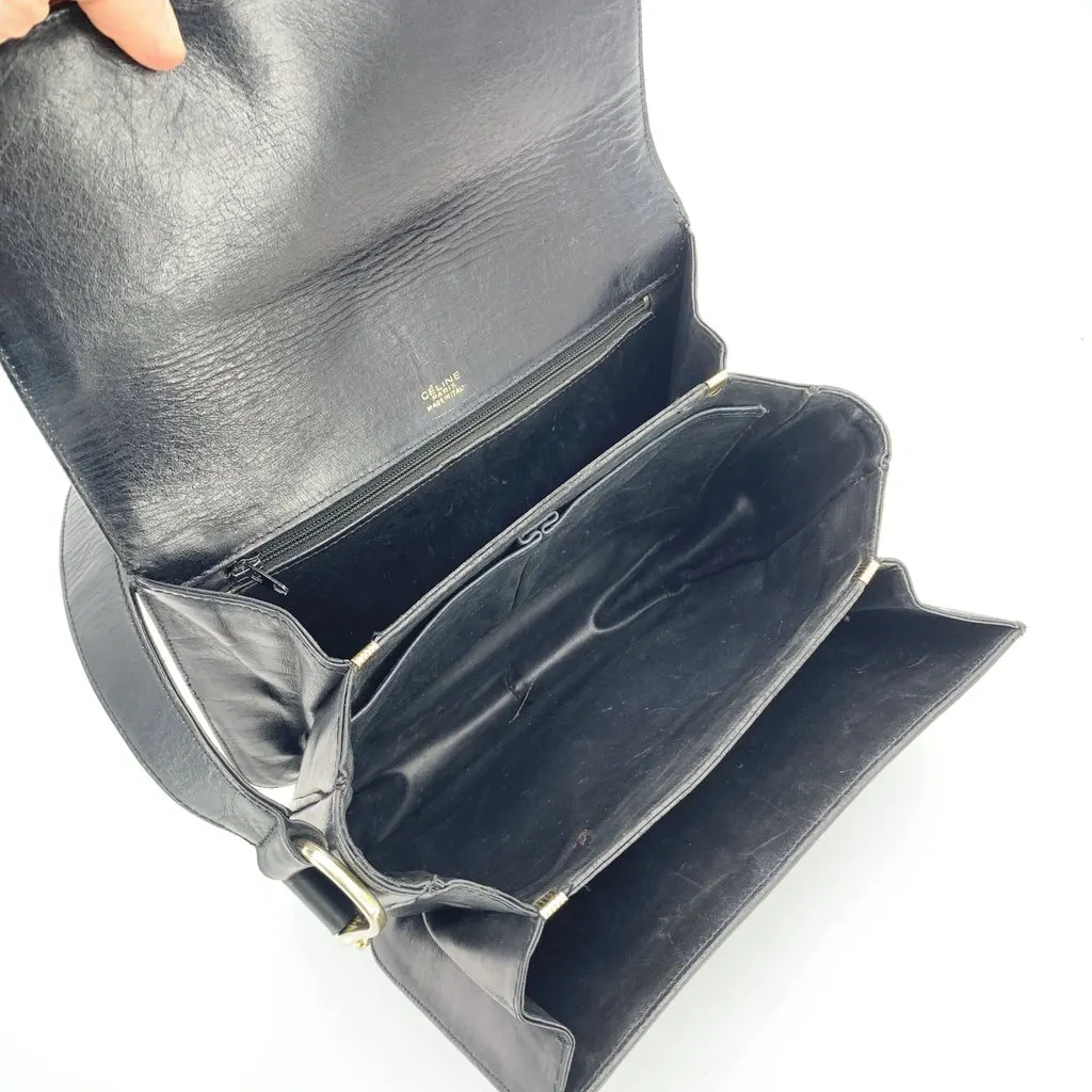 Celine Shoulder Bag Vintage C Carriage Black Canvas Good - Model View