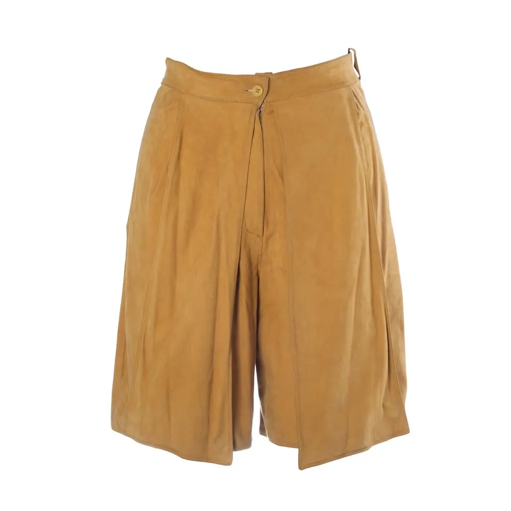 Gianfranco Ferre Gianni Versace Vintage Ochre Suede Bermuda Shorts - '80s Brown Suede Good - Front View