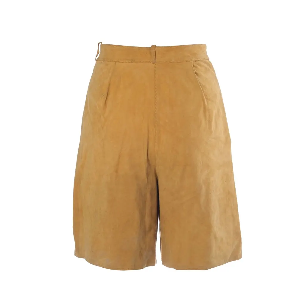 Gianfranco Ferre Gianni Versace Vintage Ochre Suede Bermuda Shorts - '80s Brown Suede Good - Inside View