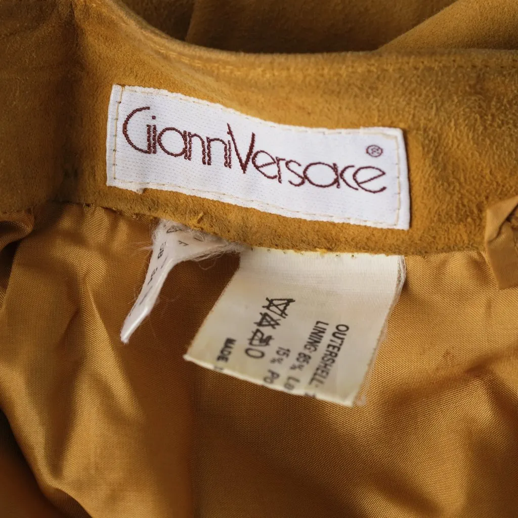 Gianfranco Ferre Gianni Versace Vintage Ochre Suede Bermuda Shorts - '80s Brown Suede Good - Box View