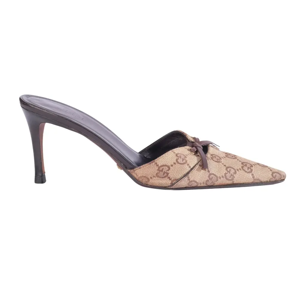 Gucci GG Canvas Pointed-Toe Mule Heels - '00s Brown Canvas Good - Front View