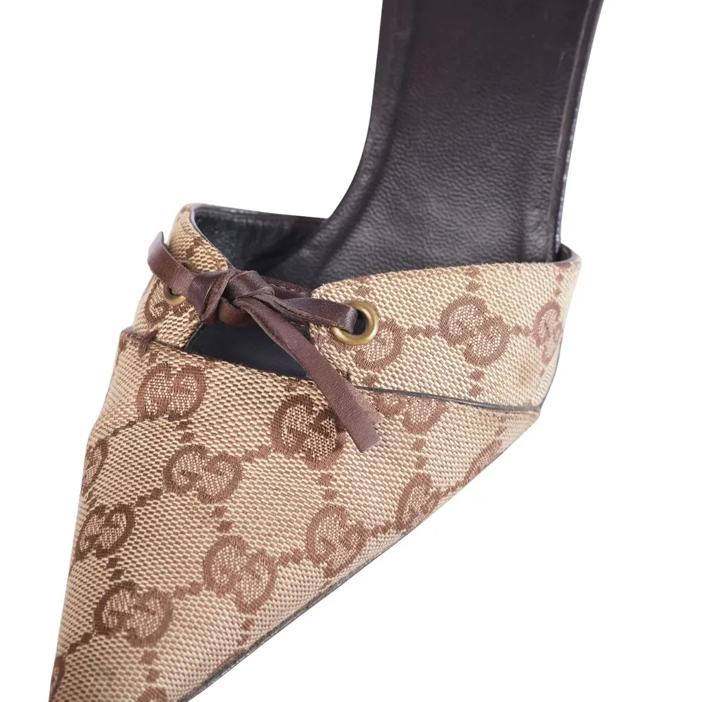 Gucci GG Canvas Pointed-Toe Mule Heels - '00s Brown Canvas Good - Model View