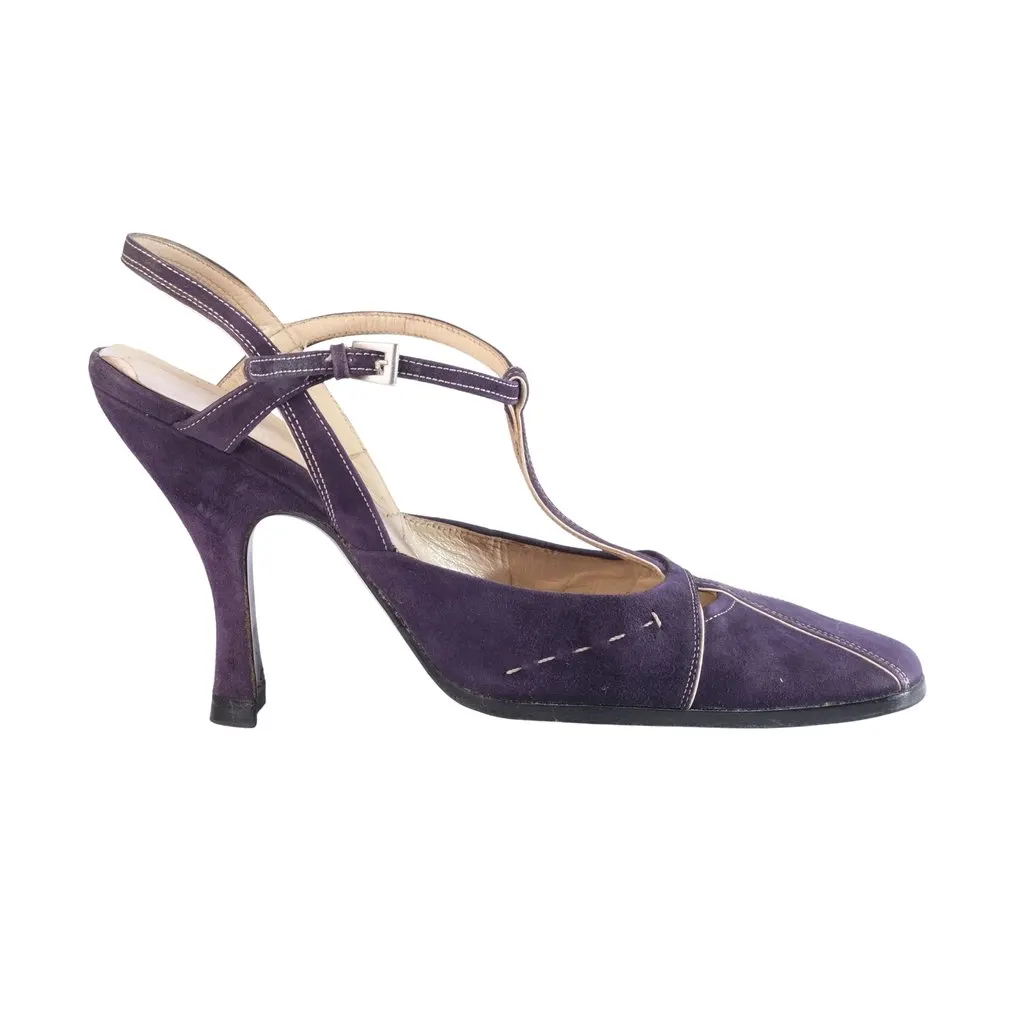 Prada Purple Suede T-Strap Pumps – '00s Purple Suede Good - Front View