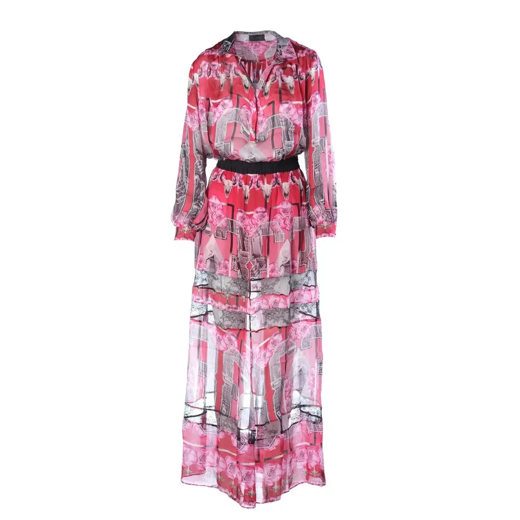 Unsigned John Richmond Pink Printed Silk Shirt & Maxi Skirt Set - '00s Pink Silk Good - Front View