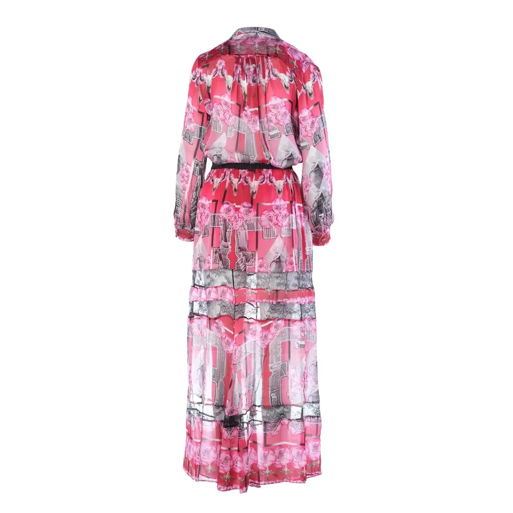 Unsigned John Richmond Pink Printed Silk Shirt & Maxi Skirt Set - '00s Pink Silk Good - Inside View