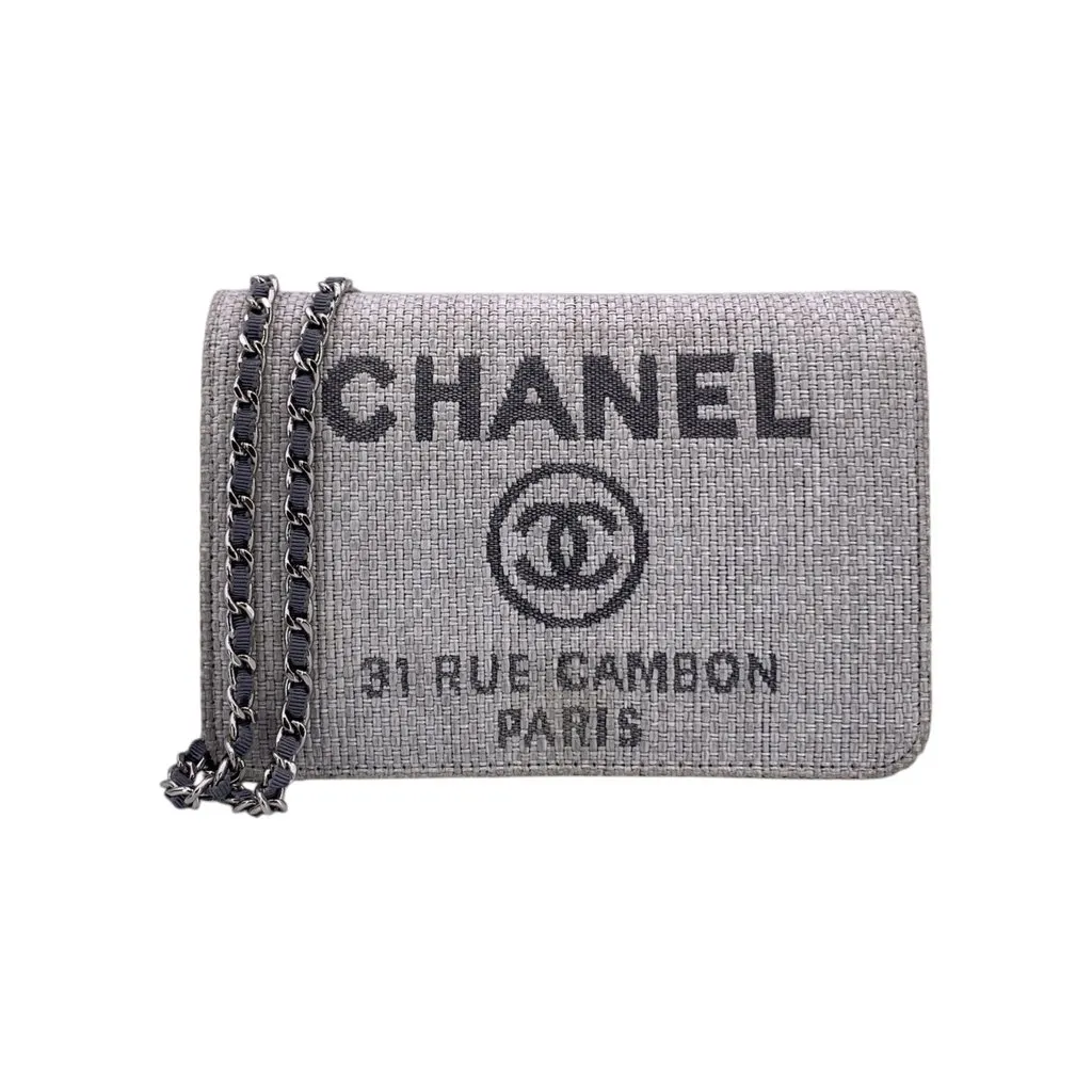 Chanel Crossbody Bag Deauville Grey Canvas Good - Front View