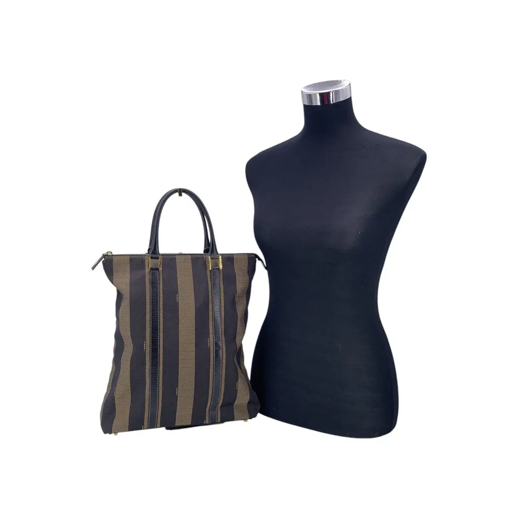 Fendi Tote Bag Vintage Pequin Black Canvas Good - Back View