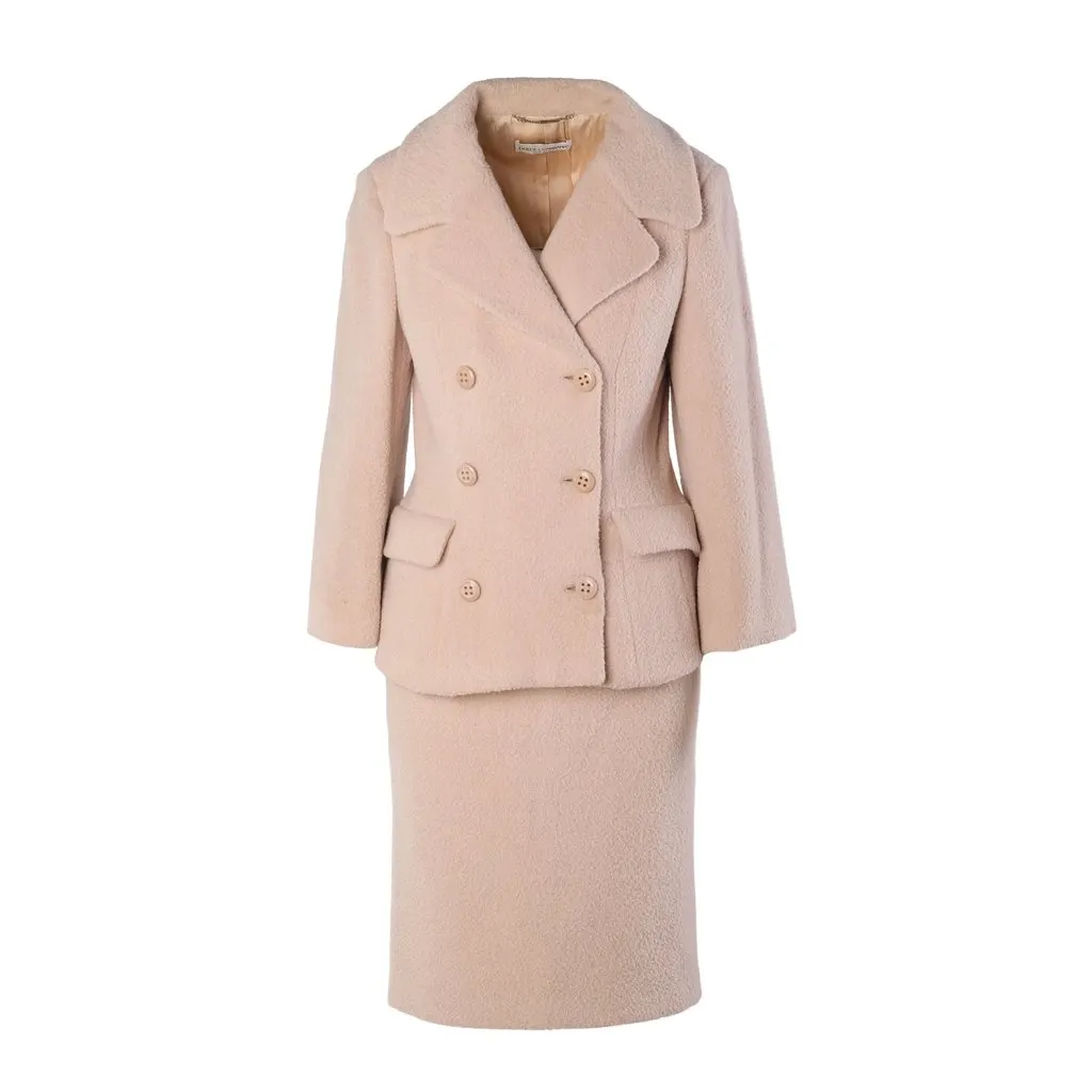 Dolce & Gabbana Blush Pink Alpaca Wool Skirt Suit - '90s Pink Wool Good - Front View