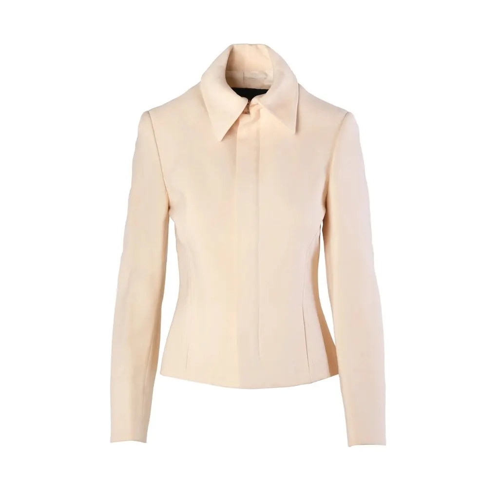 Unsigned John Bartlett Ivory Virgin Wool Zip Jacket - '90s White Wool Good - Front View
