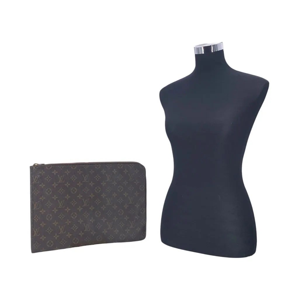 Louis Vuitton Clutch Bag Poche Documents Portfolio Brown Canvas Good - Back View