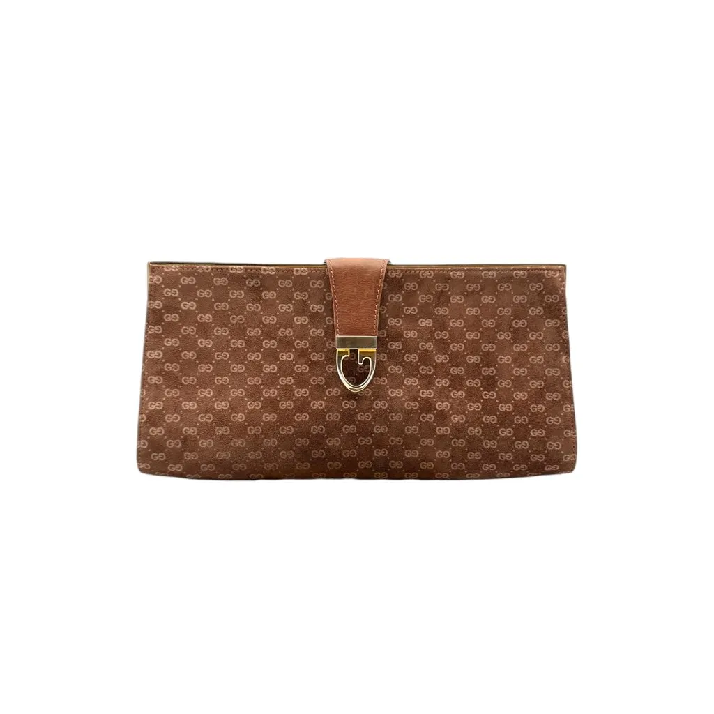 Gucci Shoulder Bag Suede G Buckle Brown Suede Good - Front View