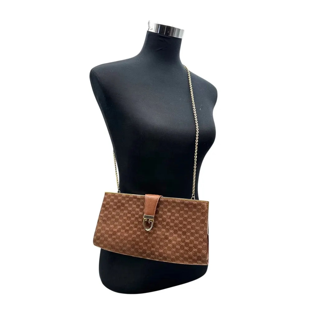 Gucci Shoulder Bag Suede G Buckle Brown Suede Good - Back View