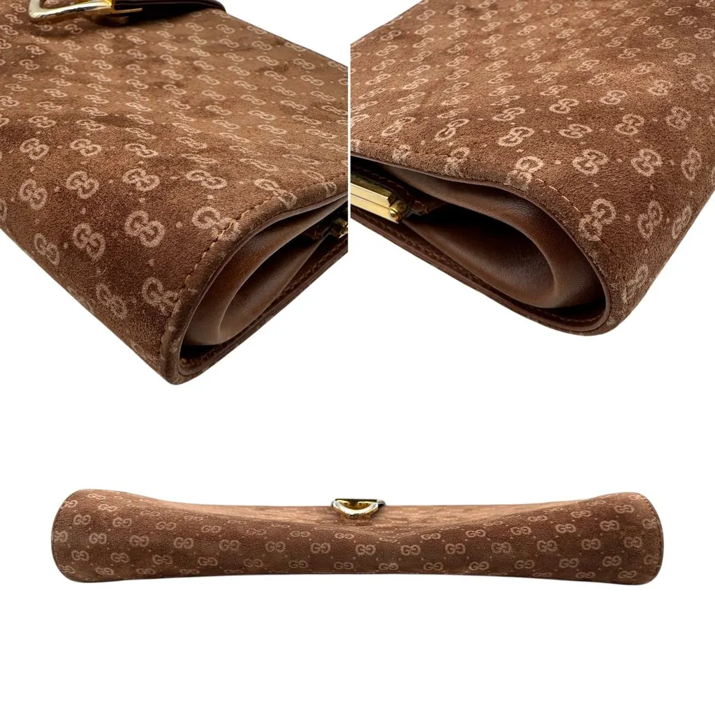 Gucci Shoulder Bag Suede G Buckle Brown Suede Good - Model View