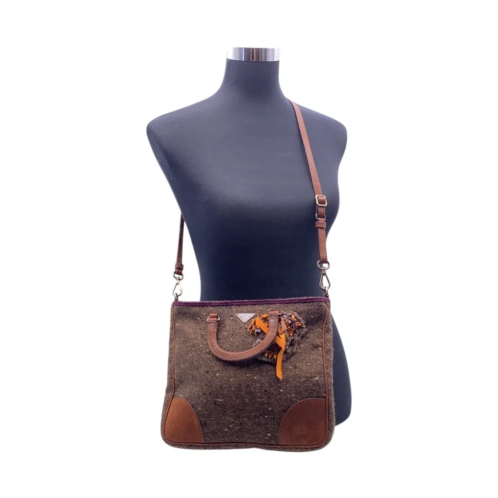 Prada Crossbody Bag 2-Way Brown Tweed Good - Inside View