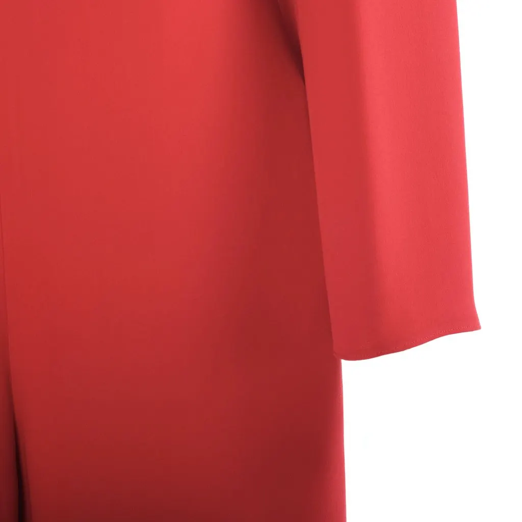 Valentino VLogo Chain-Embellished Red Silk-Crepe Wide-Leg Jumpsuit – ’20s Red Silk Good - Model View