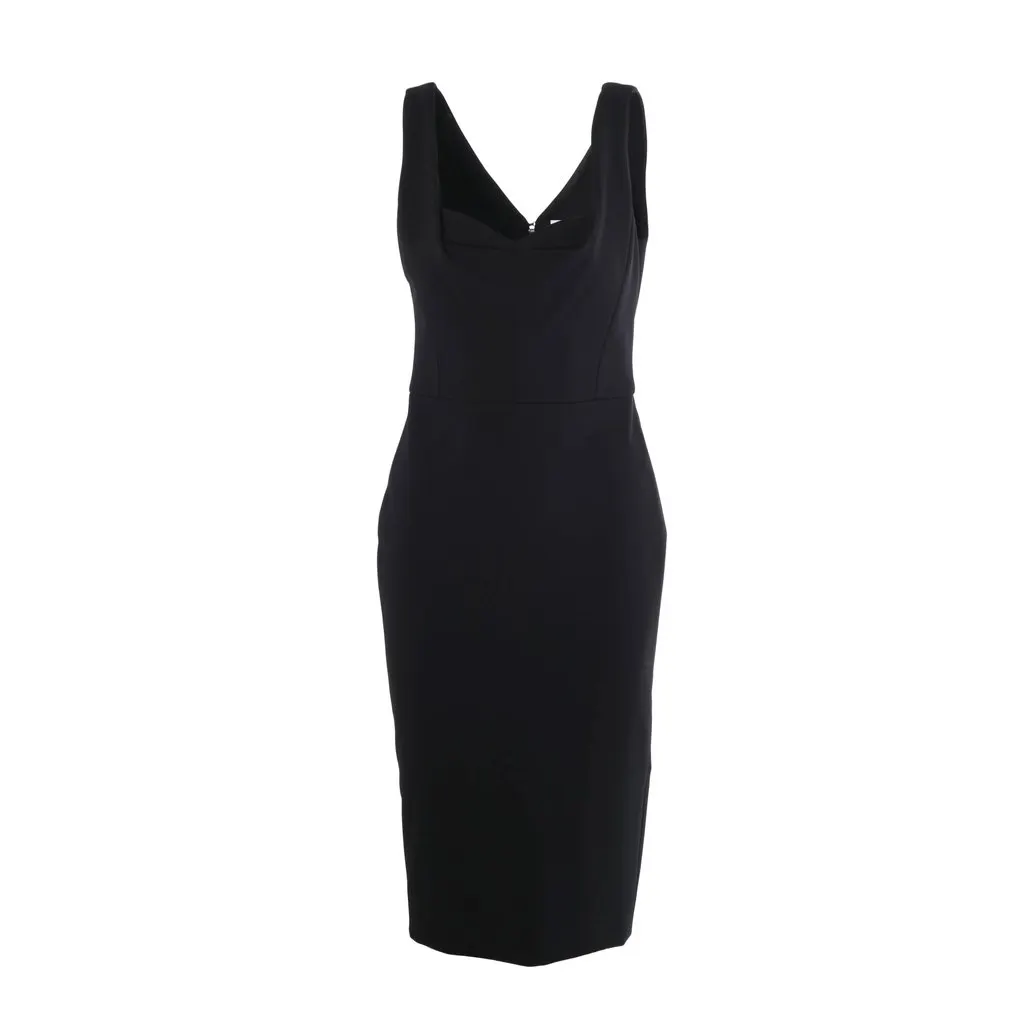 Unsigned Victoria Beckham Draped-Neck Black Stretch-Jersey Zip-Back Midi Dress – ’10s