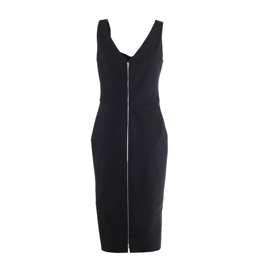 Unsigned Victoria Beckham Draped-Neck Black Stretch-Jersey Zip-Back Midi Dress – ’10s Black Lace Good - Back View