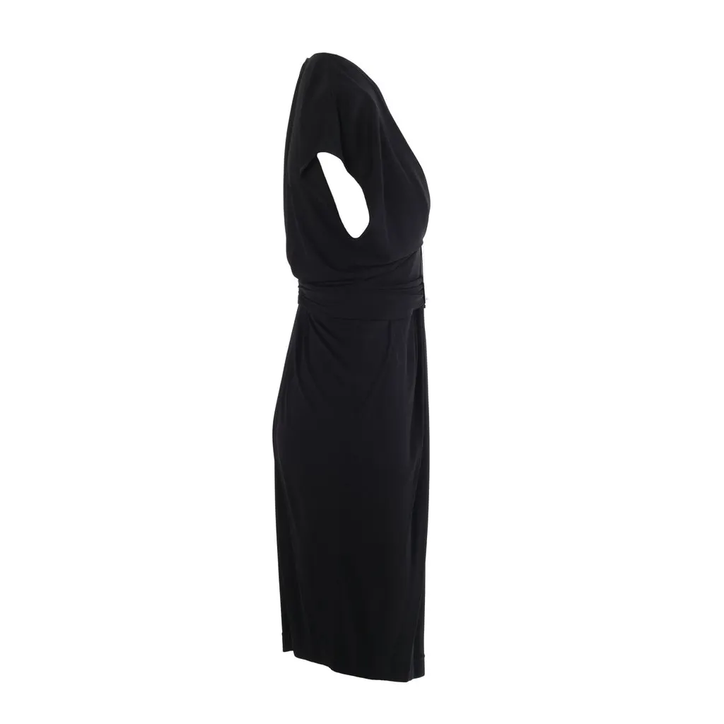 Hermès Black Draped Jersey Dress with Oversized Silver Hook Buckle – ’00s Black Good - Back View