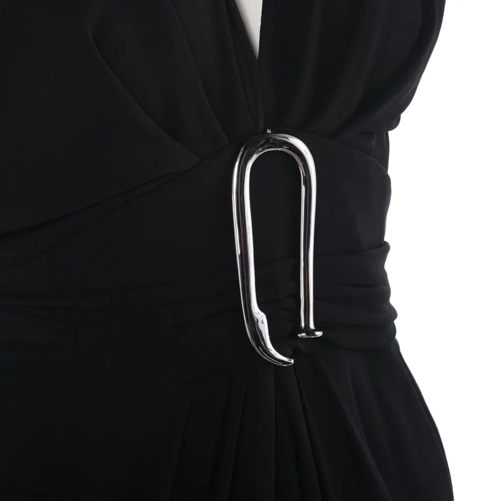 Hermès Black Draped Jersey Dress with Oversized Silver Hook Buckle – ’00s Black Good - Model View