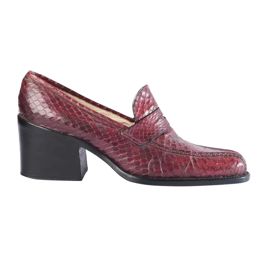 Miu Miu Vintage Burgundy Snakeskin Heeled Loafers - '90s