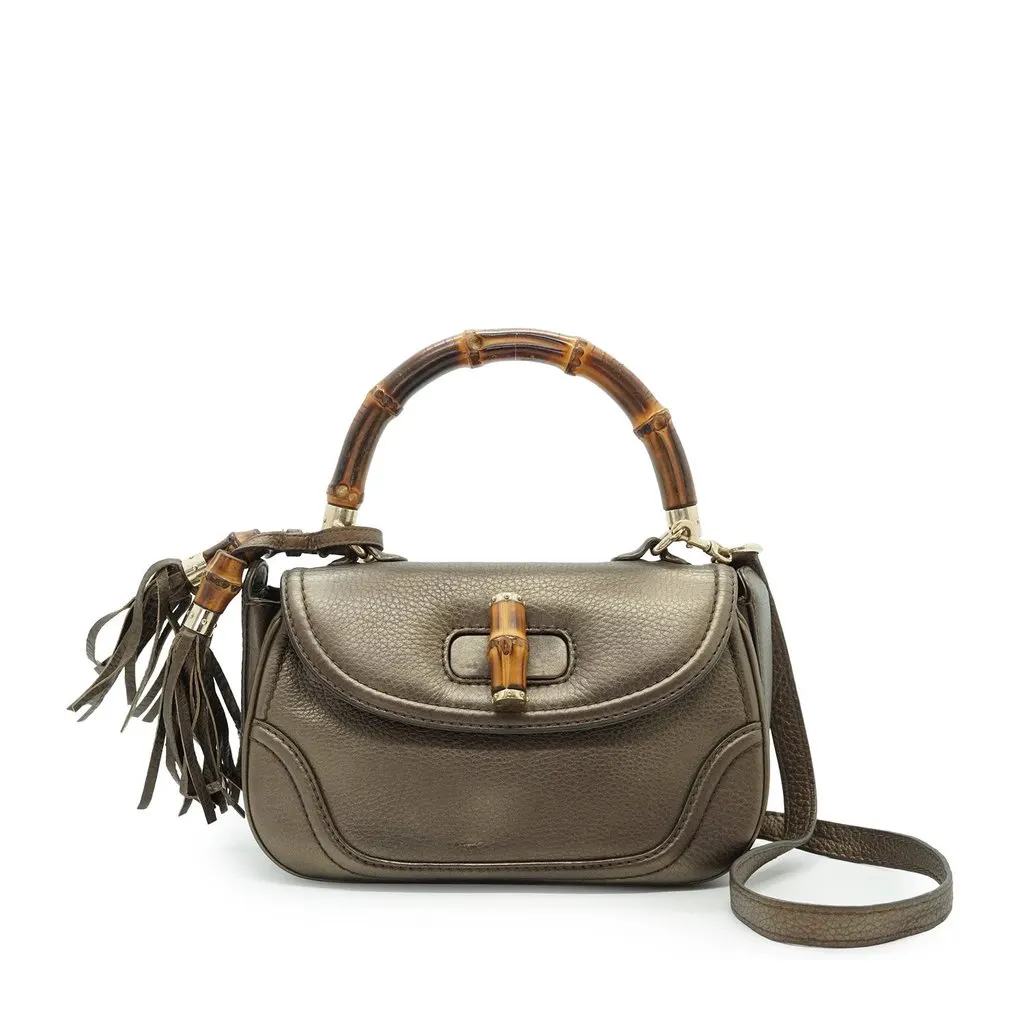 Gucci Handbag New Bamboo Gold Leather Good - Front View