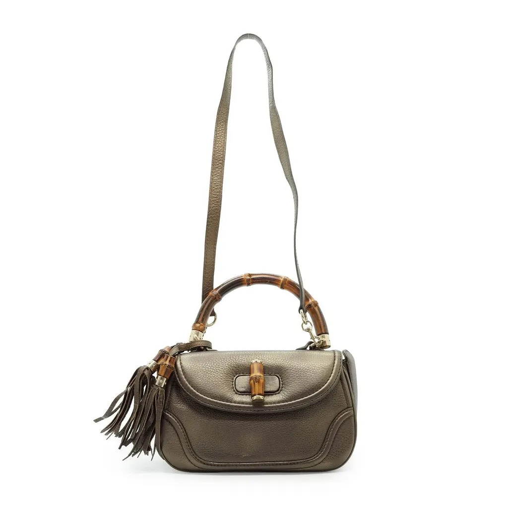 Gucci Handbag New Bamboo Gold Leather Good - Back View