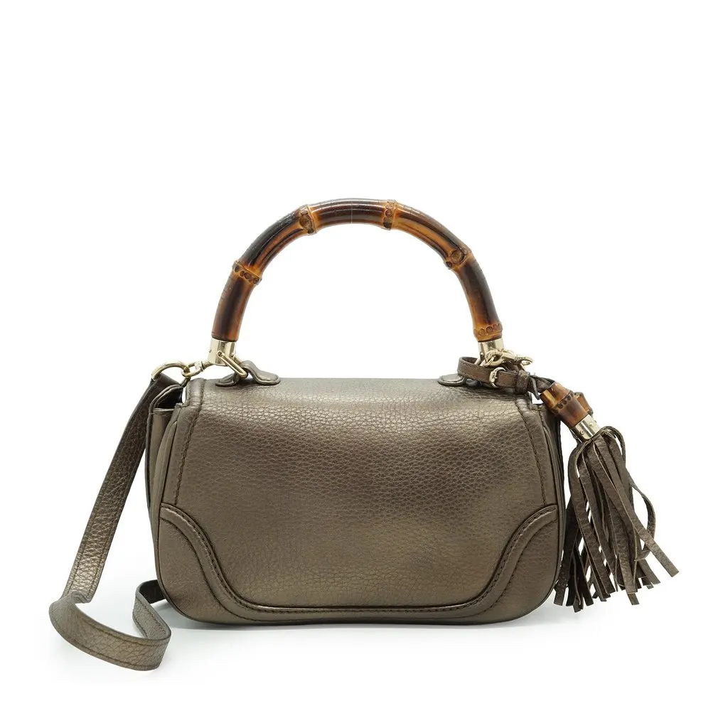 Gucci Handbag New Bamboo Gold Leather Good - Inside View