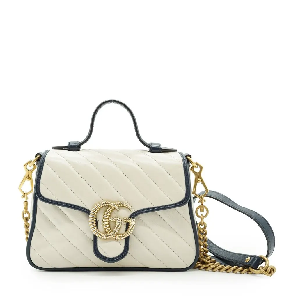 Gucci Handbag GG Marmont White Leather Good - Front View