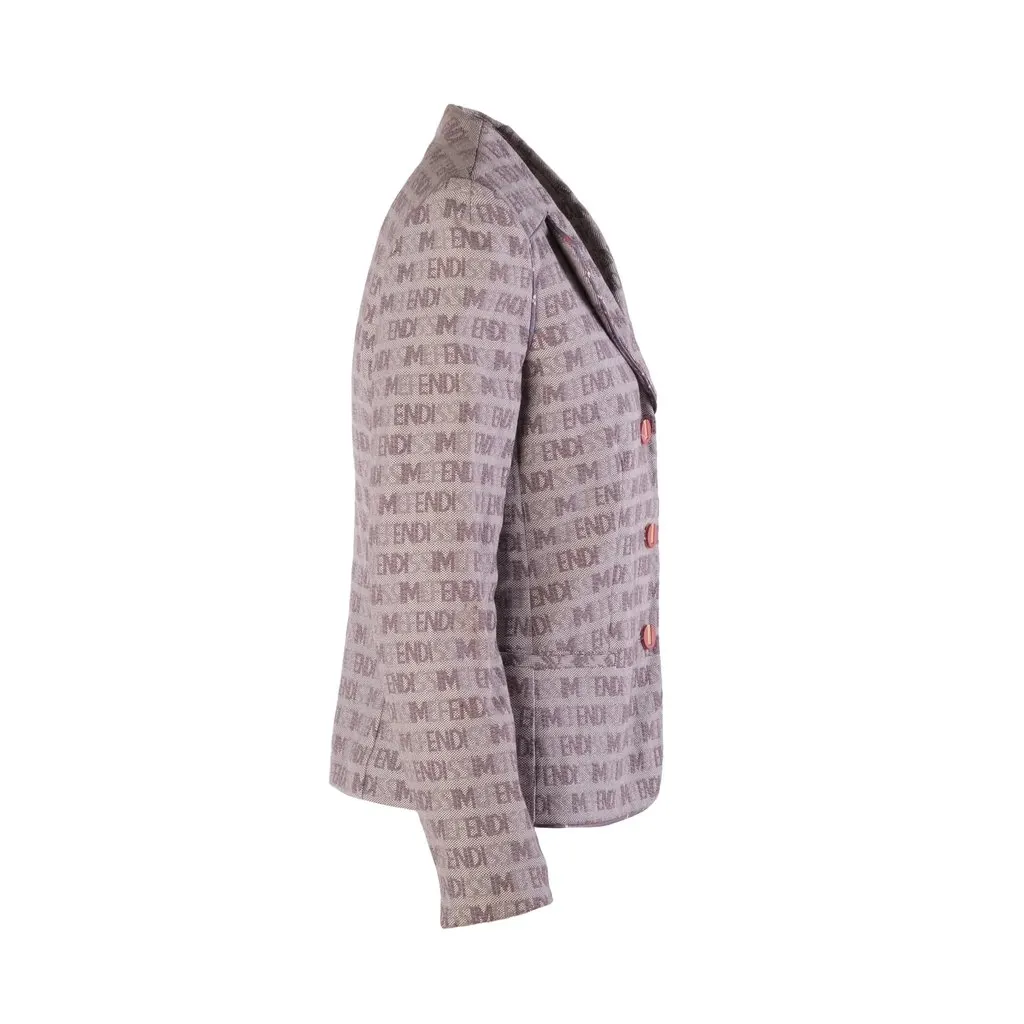 Fendi Fendissime by Fendi Pink Brown Logo Jacquard Tailored Blazer - '90s Brown Canvas Good - Back View