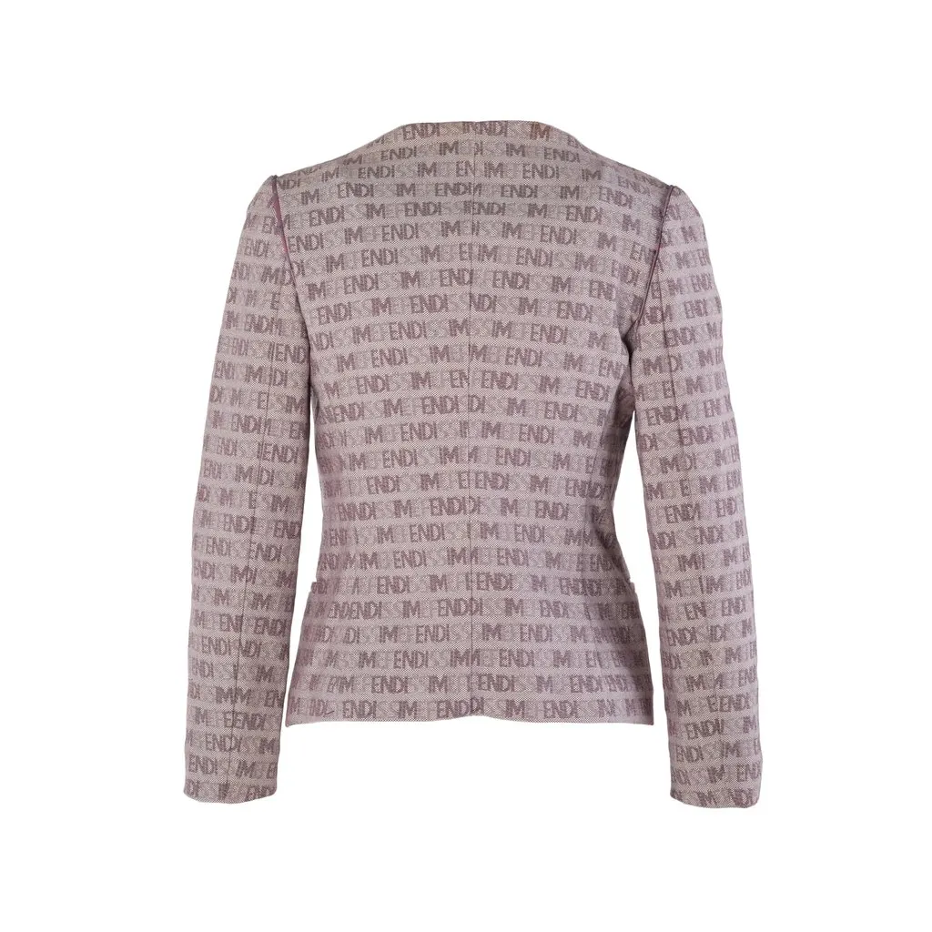 Fendi Fendissime by Fendi Pink Brown Logo Jacquard Tailored Blazer - '90s Brown Canvas Good - Inside View