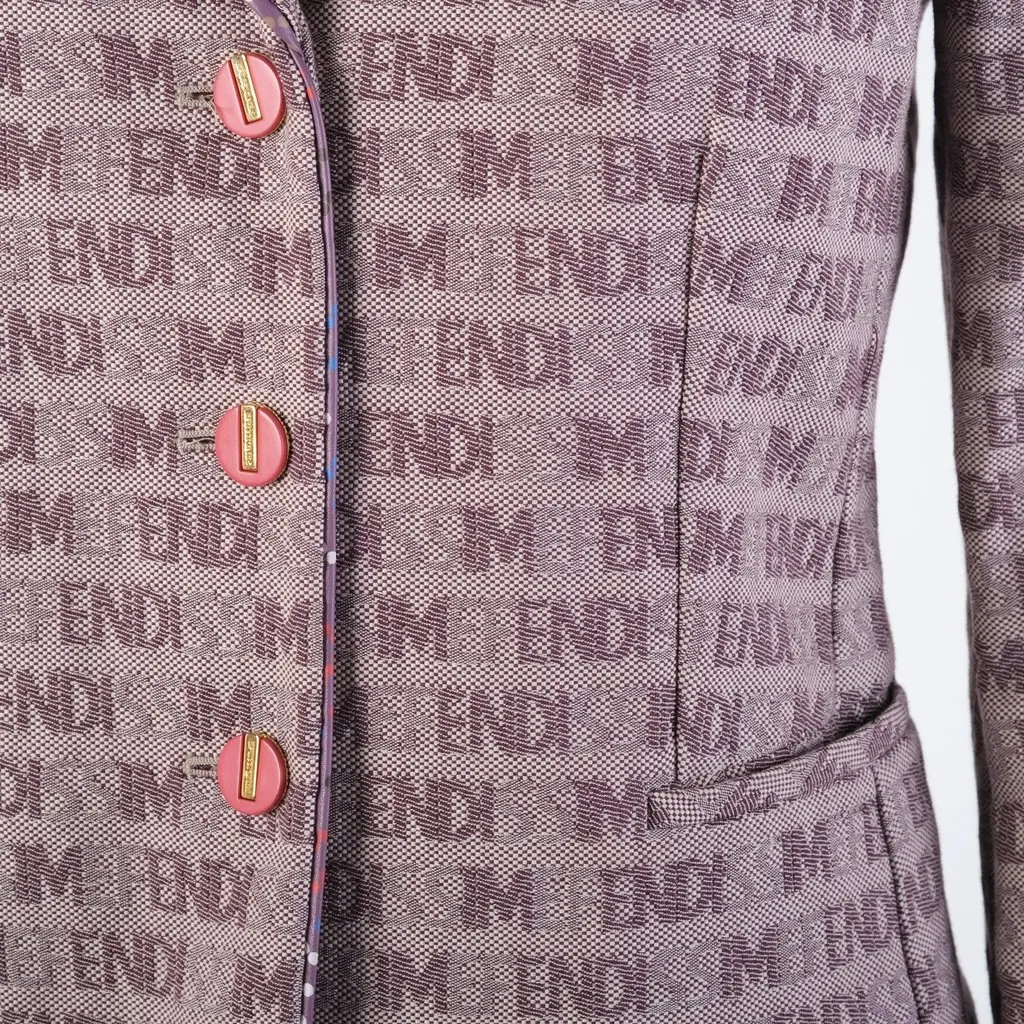 Fendi Fendissime by Fendi Pink Brown Logo Jacquard Tailored Blazer - '90s Brown Canvas Good - Model View