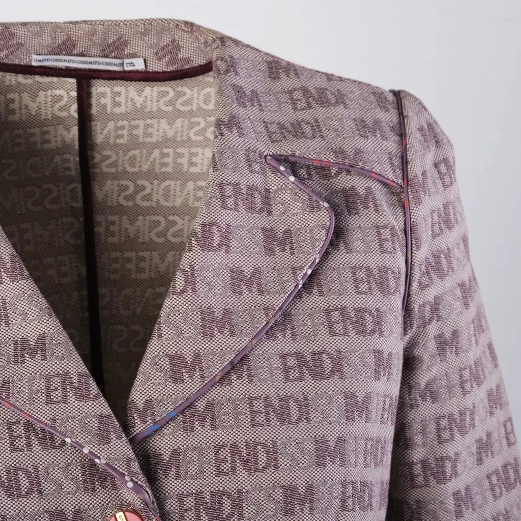 Fendi Fendissime by Fendi Pink Brown Logo Jacquard Tailored Blazer - '90s Brown Canvas Good - Box View