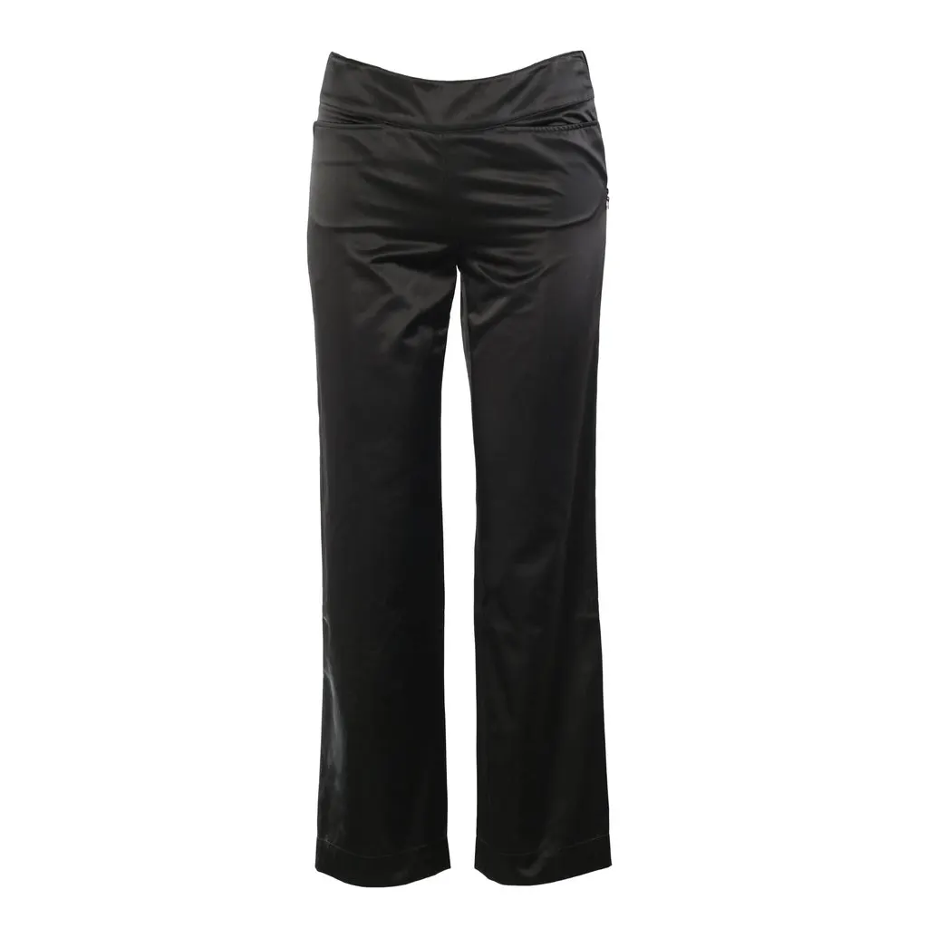 Prada Sport Black Technical Satin Straight-Leg Trousers - '00s Black Satin Good - Front View