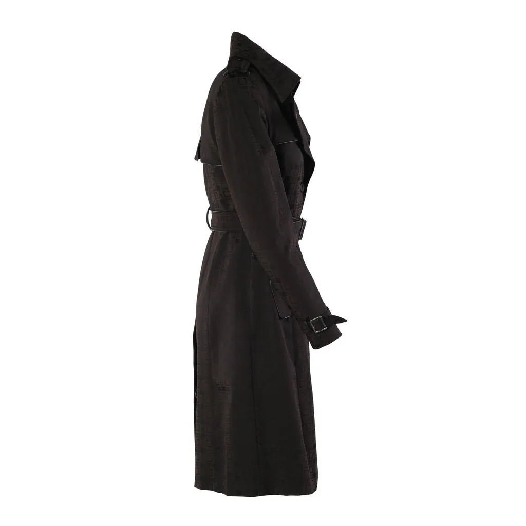 Unsigned Karen Millen Brown Monogram Jacquard Belted Trench Coat - '00s Brown Canvas Good - Back View