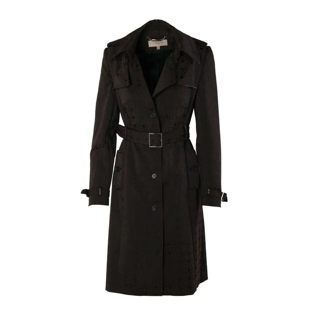 Unsigned Karen Millen Brown Monogram Jacquard Belted Trench Coat - '00s Brown Canvas Good - Inside View