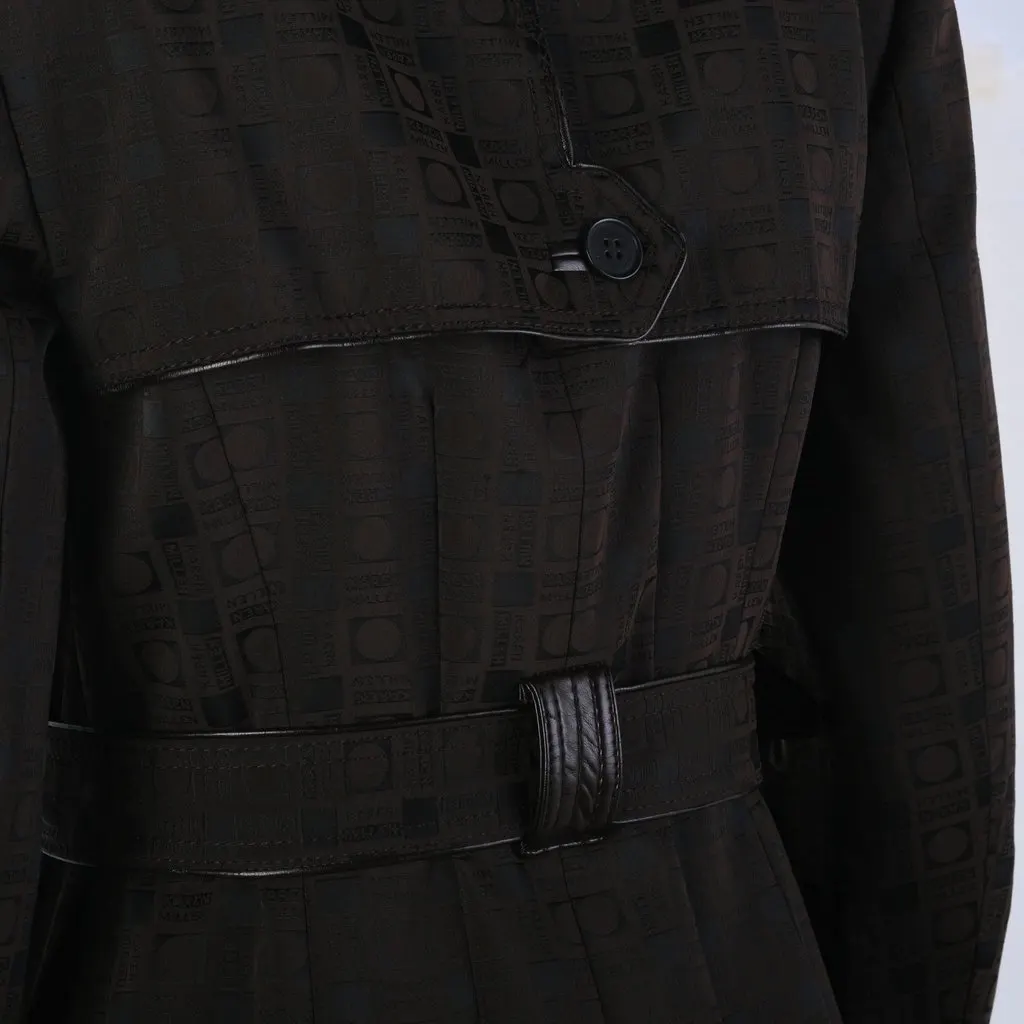 Unsigned Karen Millen Brown Monogram Jacquard Belted Trench Coat - '00s Brown Canvas Good - Box View
