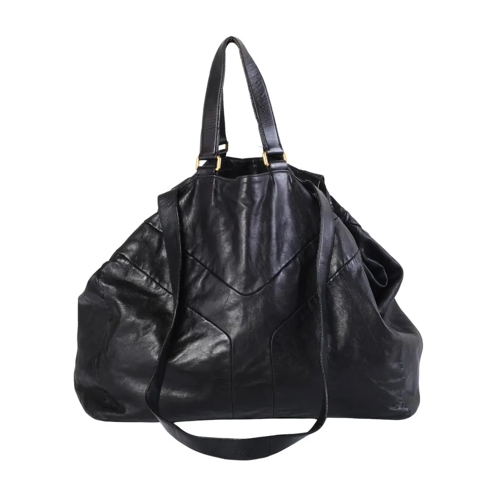 Saint Laurent Yves Saint Laurent Rive Gauche Black Leather Oversized Tote Bag - '00s Black Leather Good - Front View