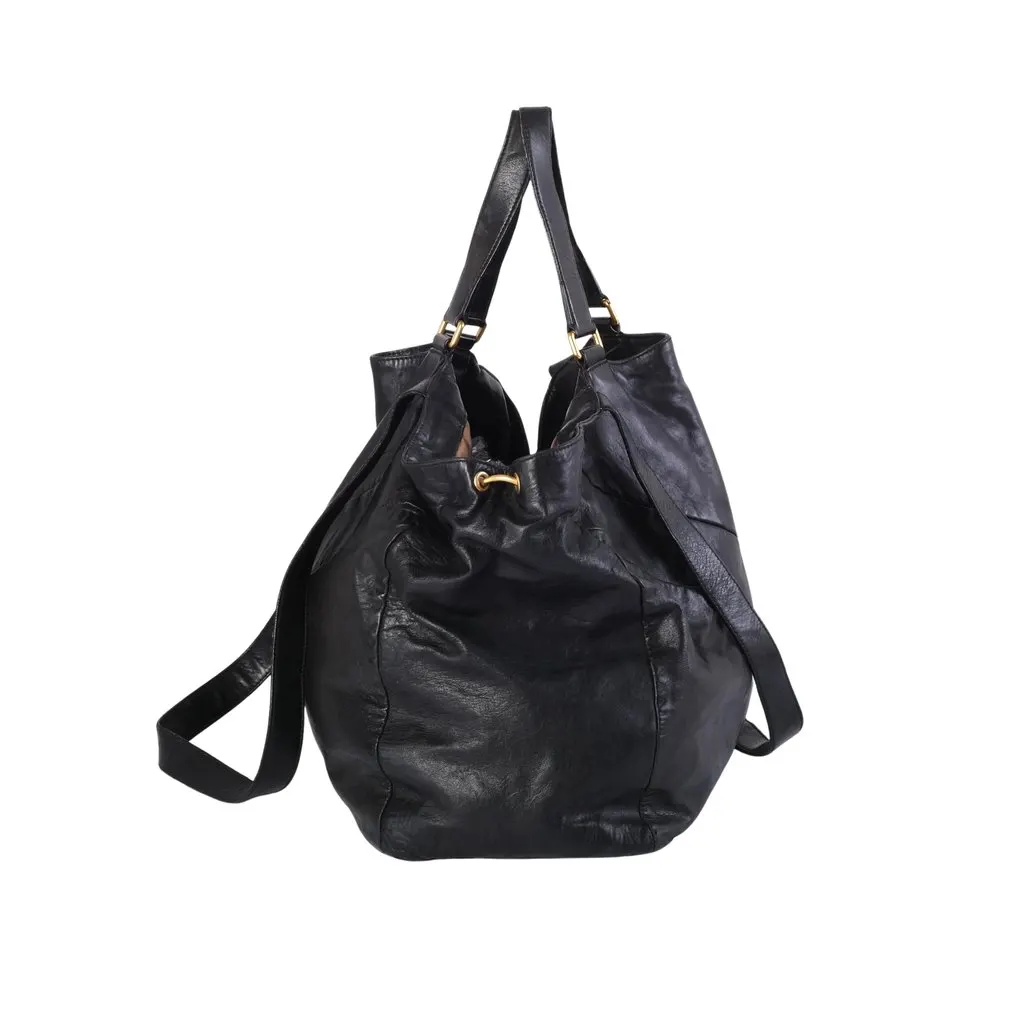 Saint Laurent Yves Saint Laurent Rive Gauche Black Leather Oversized Tote Bag - '00s Black Leather Good - Back View