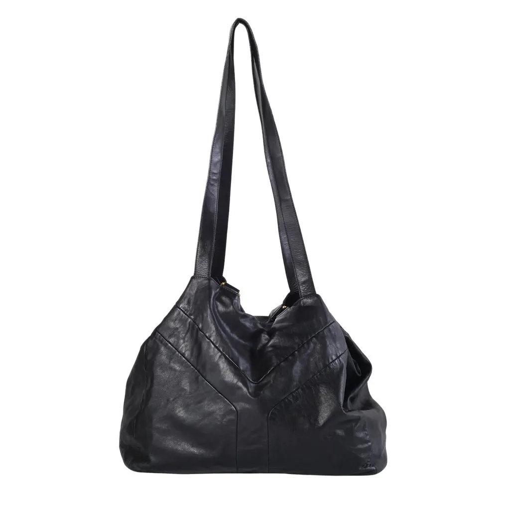 Saint Laurent Yves Saint Laurent Rive Gauche Black Leather Oversized Tote Bag - '00s Black Leather Good - Inside View