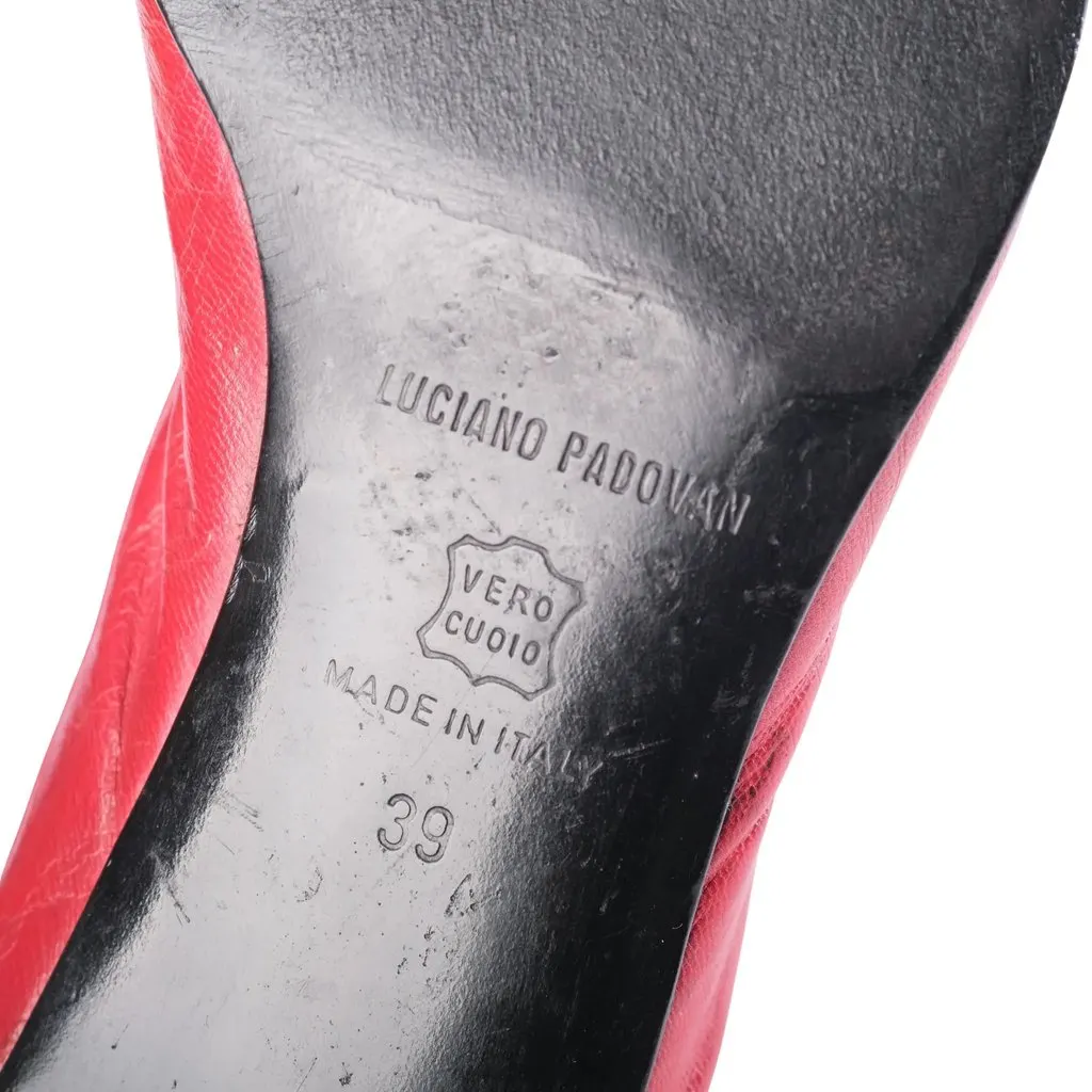 Unsigned Luciano Padovan Red Leather Pointed-Toe Kitten Heel Pumps - '90s Red Leather Good - Inside View