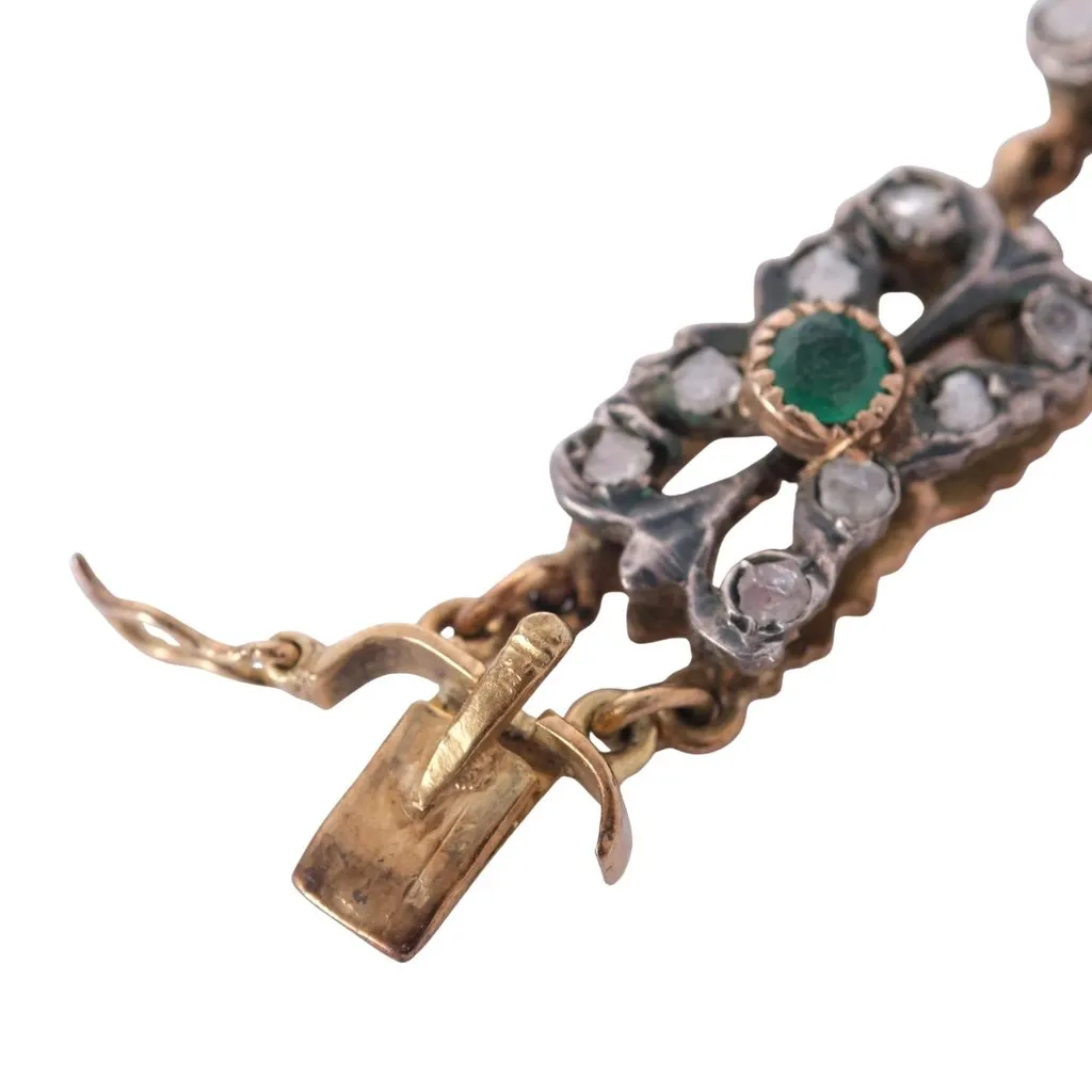 Unsigned Antique Victorian Emerald & Rose-Cut Diamond Floral Link Bracelet White Good - Box View