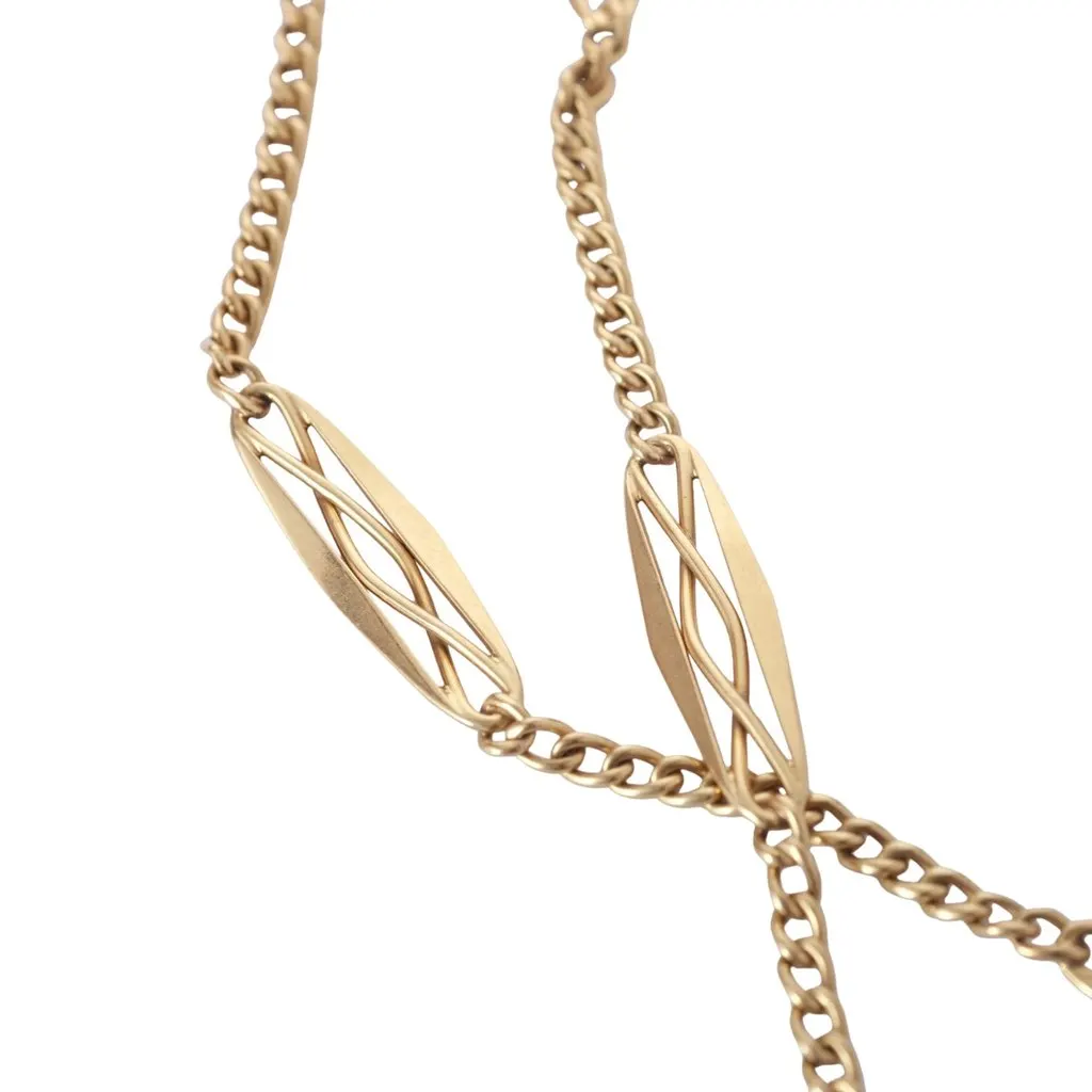 Unsigned Vintage 14K Yellow Gold Openwork Long Chain Necklace - '70s Yellow Lace Good - Back View