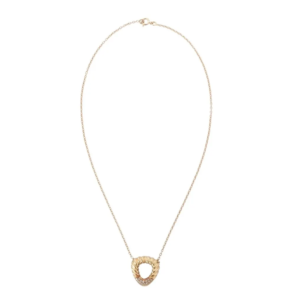 Unsigned 18K Yellow Gold White Diamond Pendant Necklace - '80s