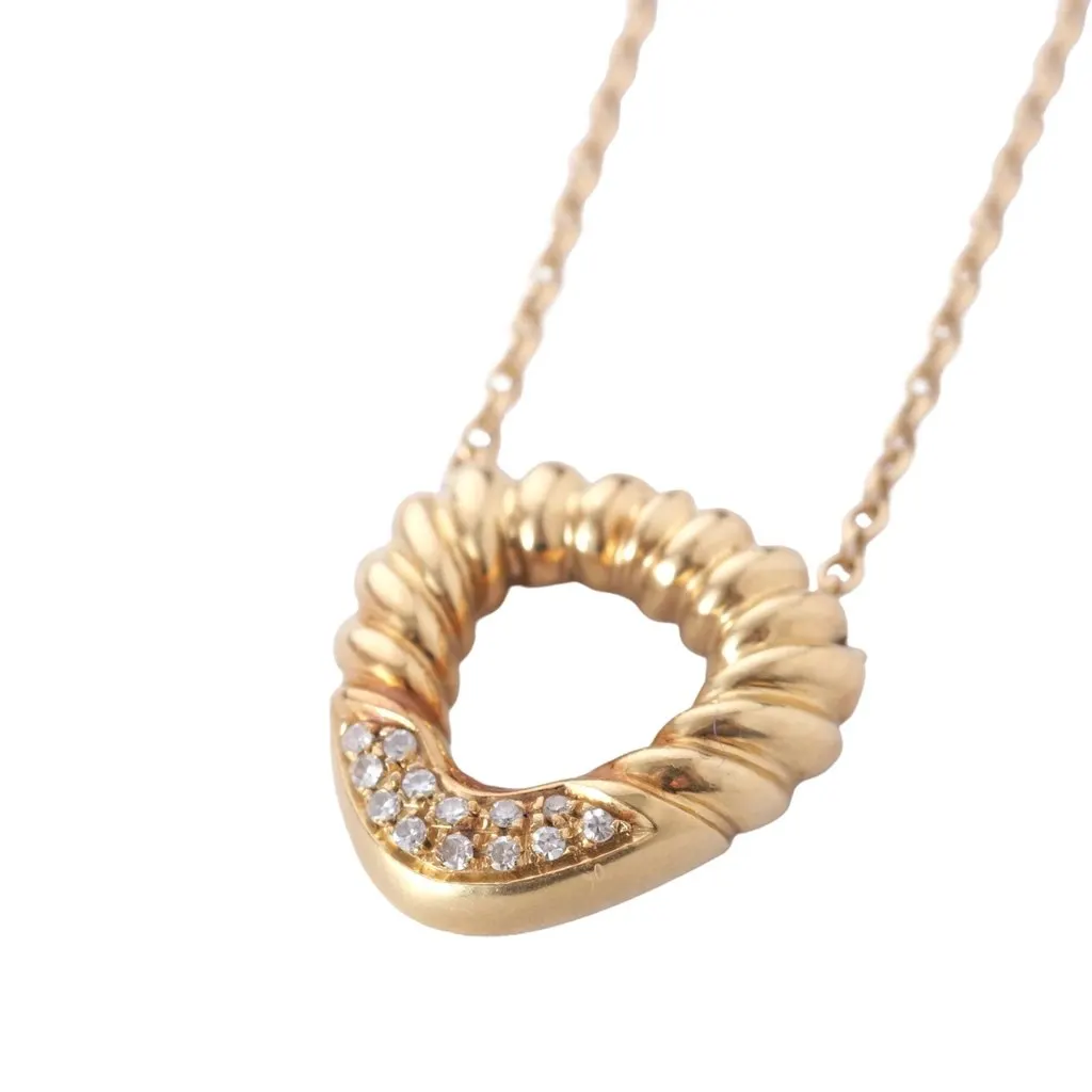 Unsigned 18K Yellow Gold White Diamond Pendant Necklace - '80s White Lace Good - Back View