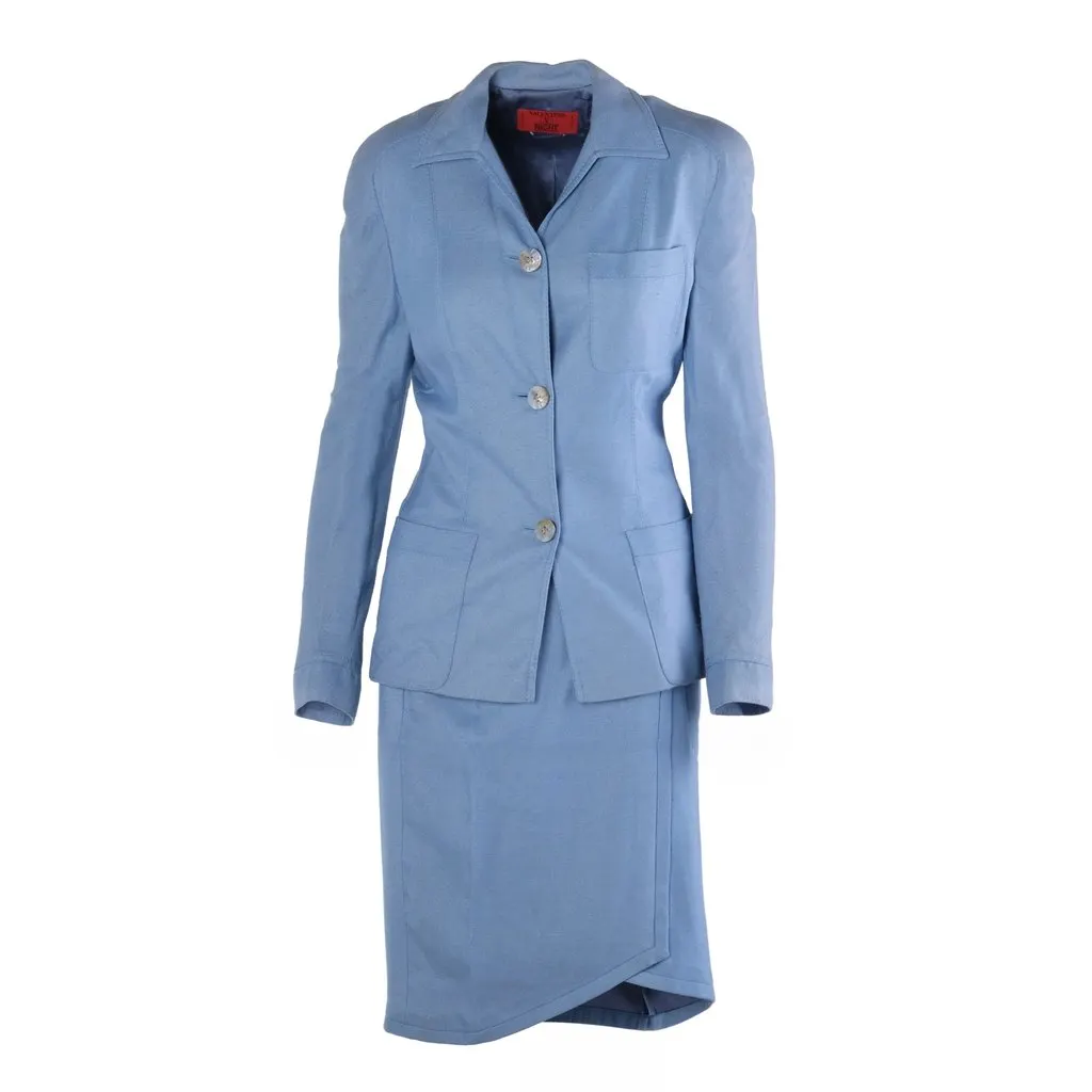 Valentino Night Blue Viscose Skirt Suit - ’90s Blue Silk Good - Front View