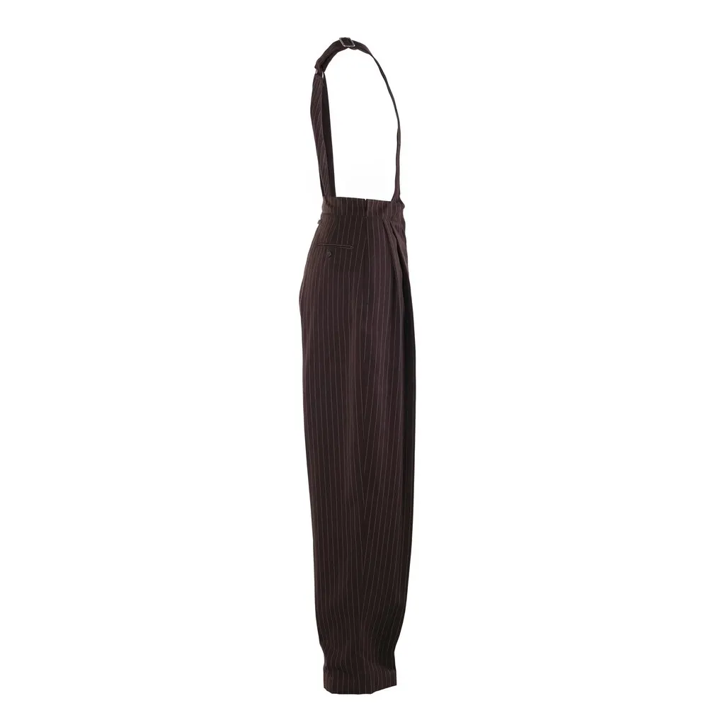 Jean Paul Gaultier Vintage Pinstripe High Waist Suspender Trousers - '90s Brown Good - Back View