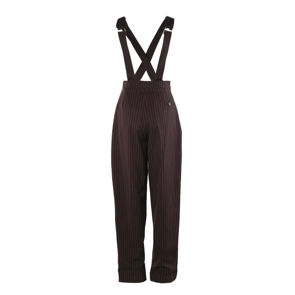 Jean Paul Gaultier Vintage Pinstripe High Waist Suspender Trousers - '90s Brown Good - Inside View