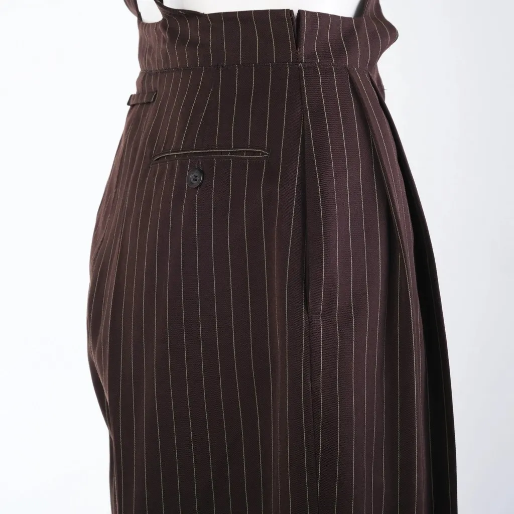 Jean Paul Gaultier Vintage Pinstripe High Waist Suspender Trousers - '90s Brown Good - Model View